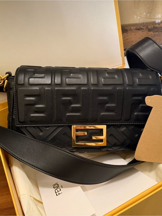 Fendi Handbags - Fendi Black Embossed Leather Baguette Shoulder Bag medium size